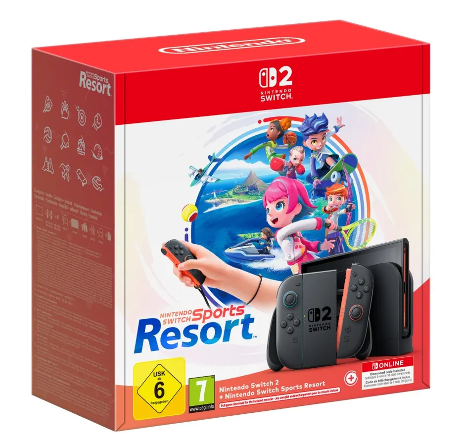 Official Nintendo Switch 2 and Nintendo Switch Sports Resort holiday bundle artwork