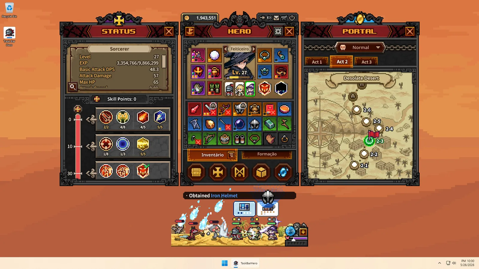 TBH Task Bar Hero pixel art heroes battling enemies in a dungeon stage