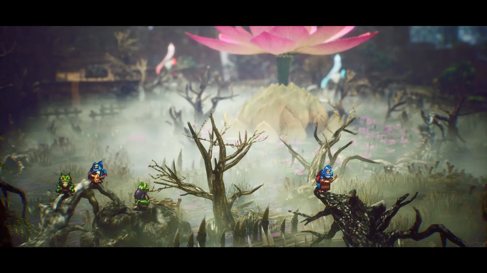 Overworld map view of The Adventures of Elliot with HD-2D landscapes and vibrant fantasy environments
