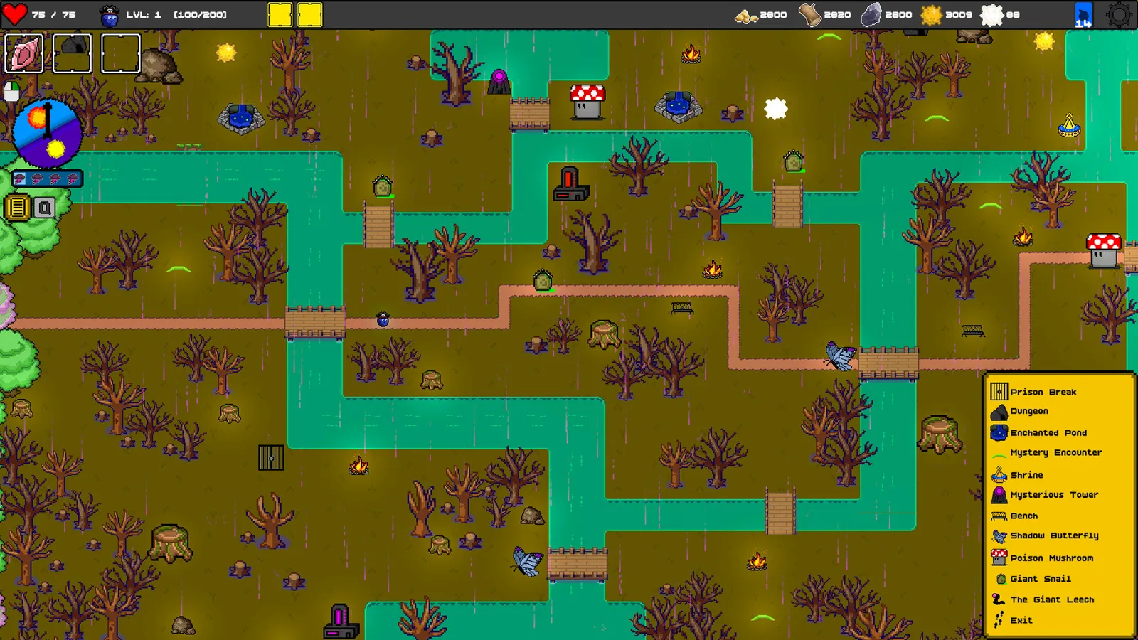 Secret of Circadia pixel art world map and city builder view
