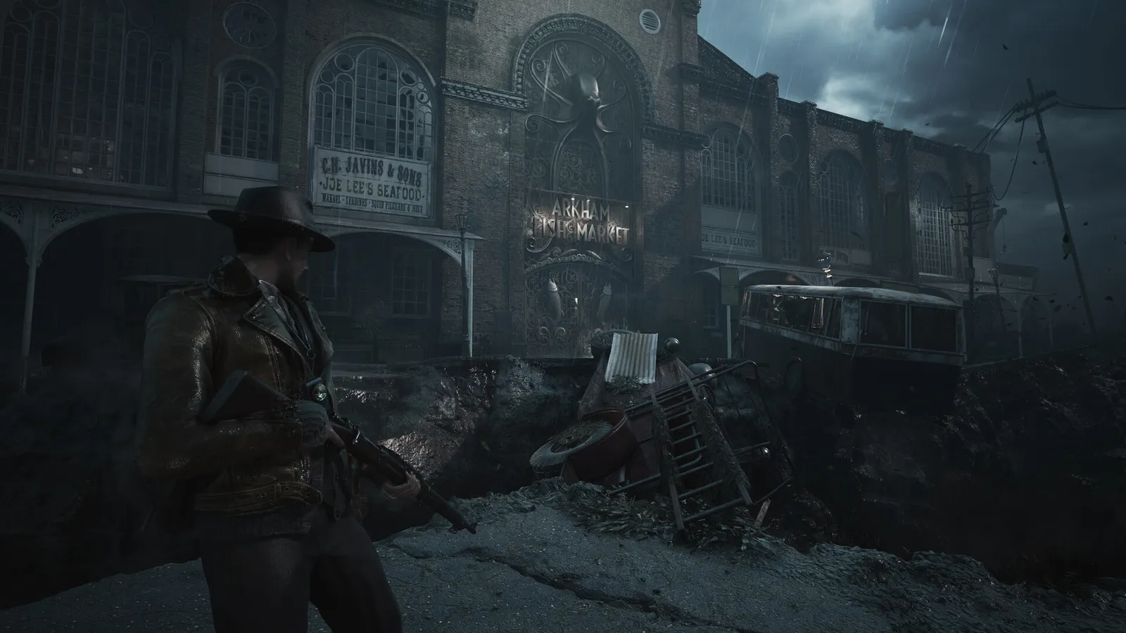 Eldritch horror creature emerging from the water in The Sinking City 2 gameplay