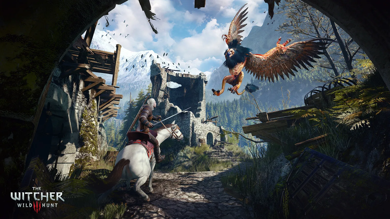 The Witcher 3 Wild Hunt screenshot of Geralt riding through Toussaint countryside