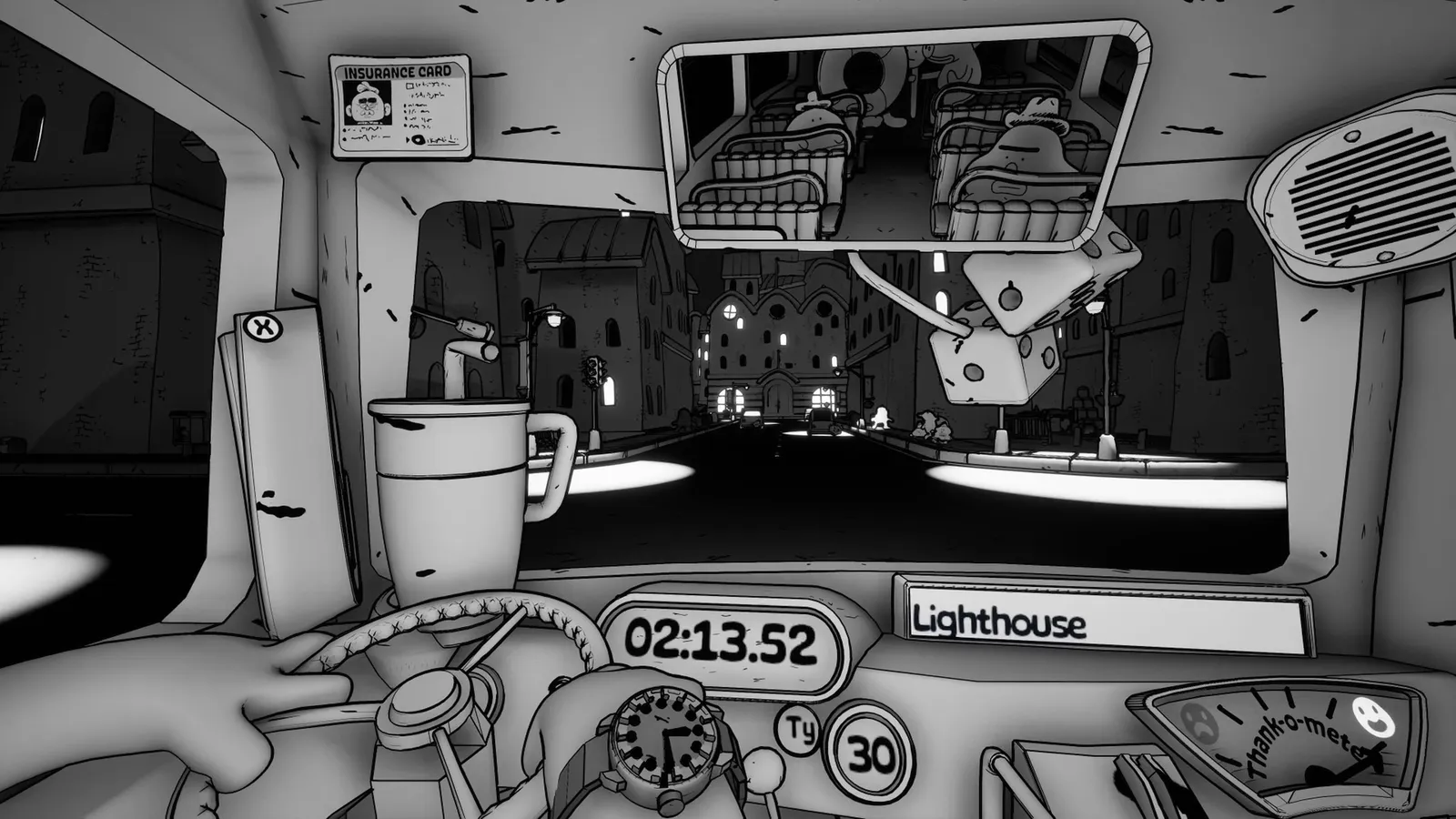 Thank You Bus Driver screenshot of the night city route with neon-lit streets and bus signage