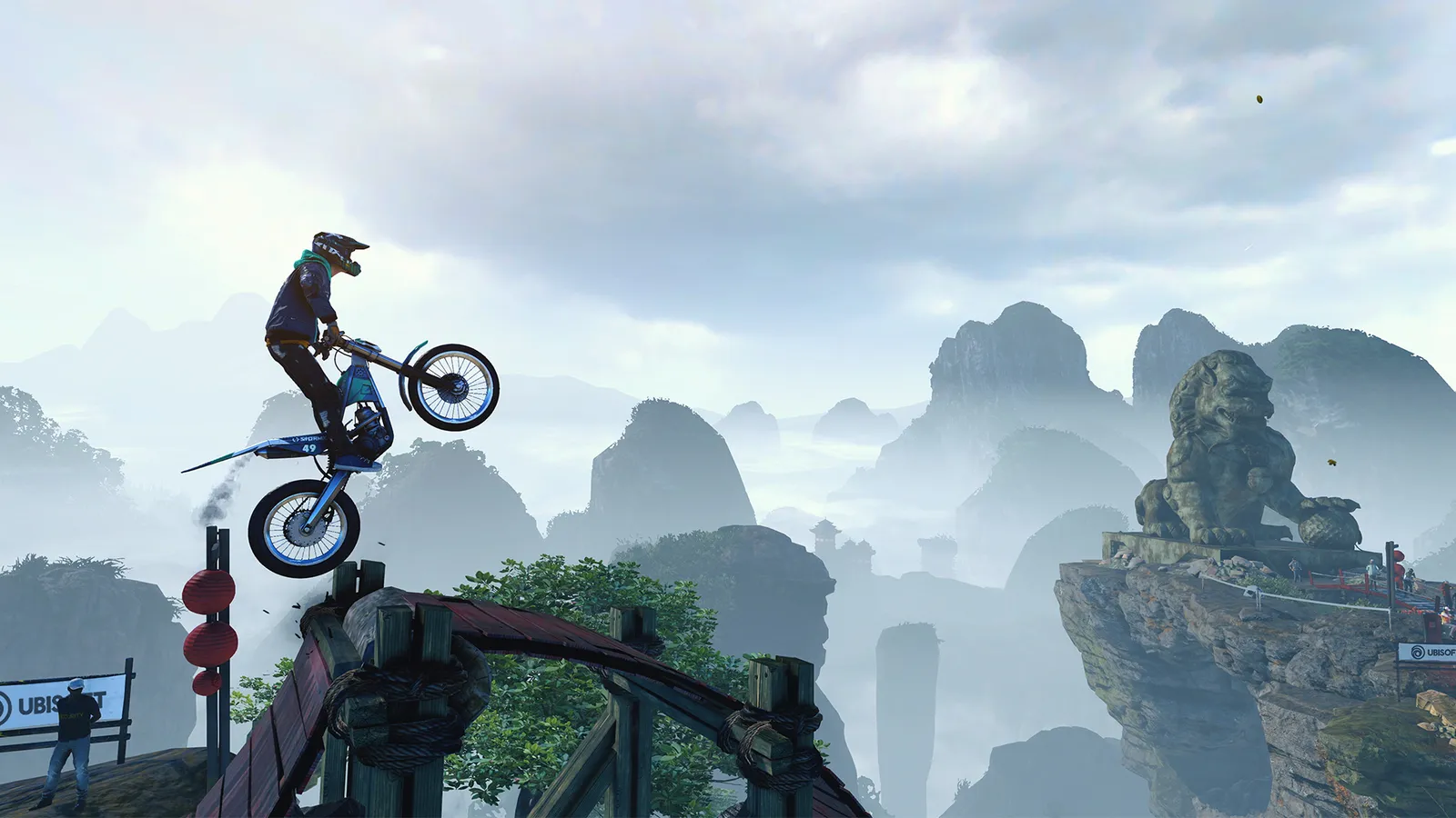 Official Trials Rising screenshot showing a rider mid-jump over a stadium track