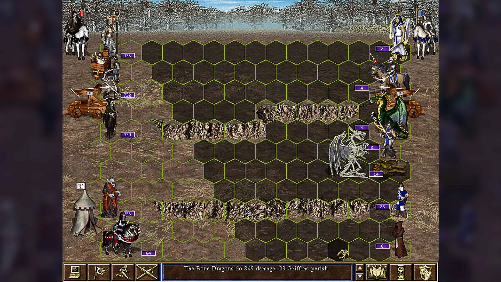 Heroes of Might and Magic III town screen showing the Rampart faction buildings