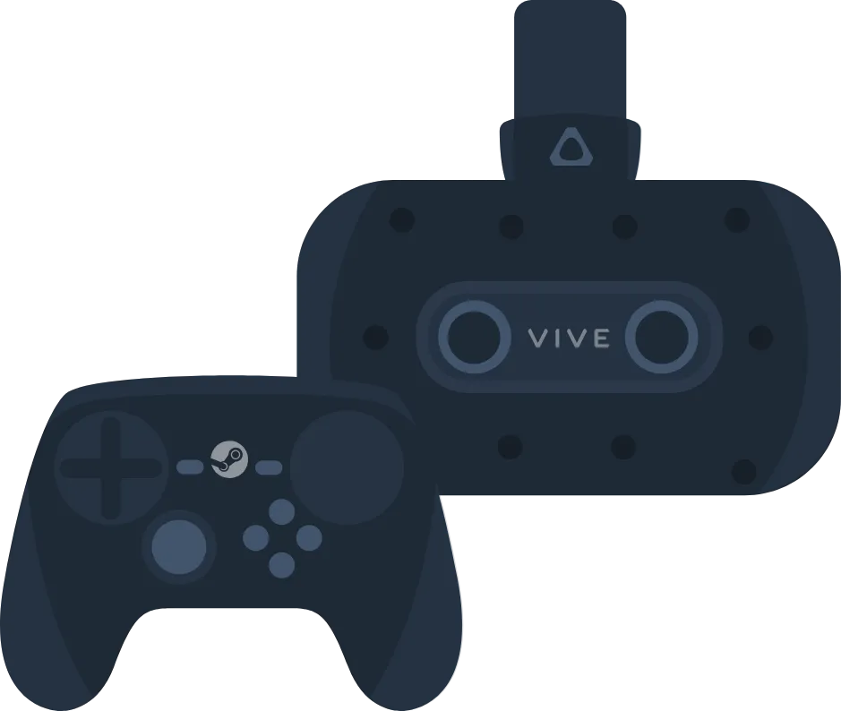 Steam hardware page banner showing the Steam Deck, Steam Controller, and Steam Frame on an official Valve CDN asset