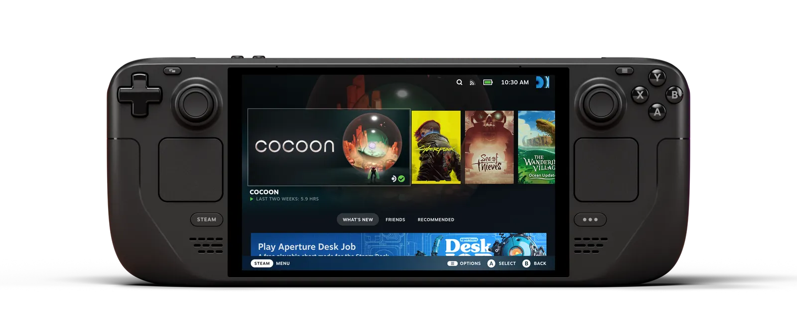 Steam Deck OLED official banner from the Steam store page showing your games everywhere