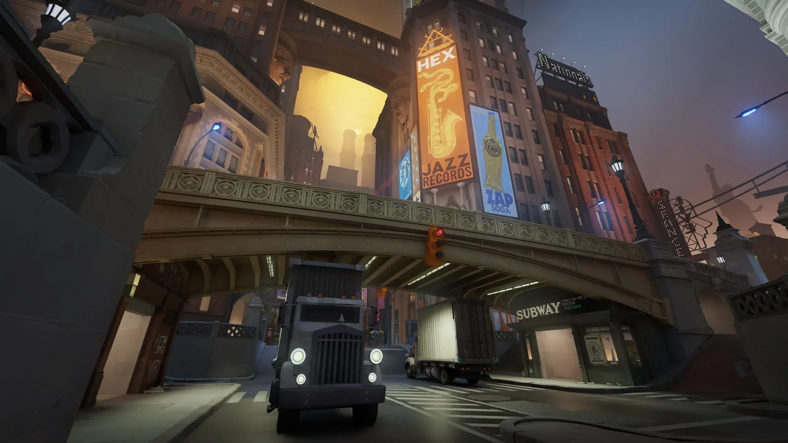 Official Deadlock City Never Sleeps screenshot of the redesigned Times Square district