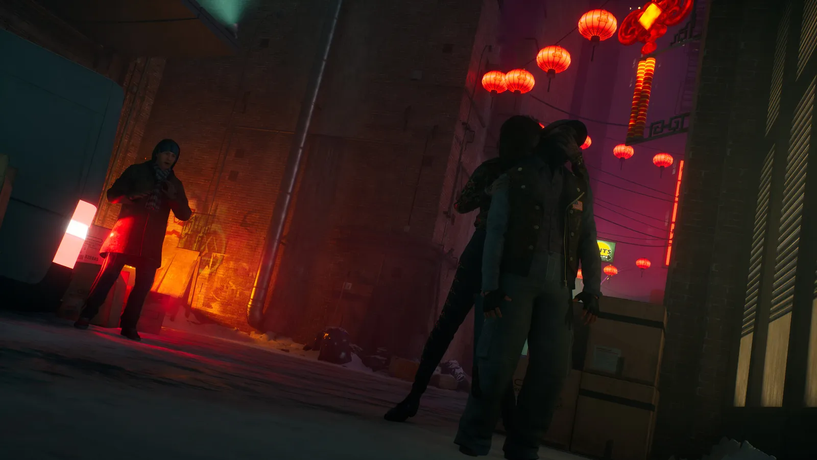 Phyre navigating a dark rain-soaked street at night in Vampire The Masquerade Bloodlines 2