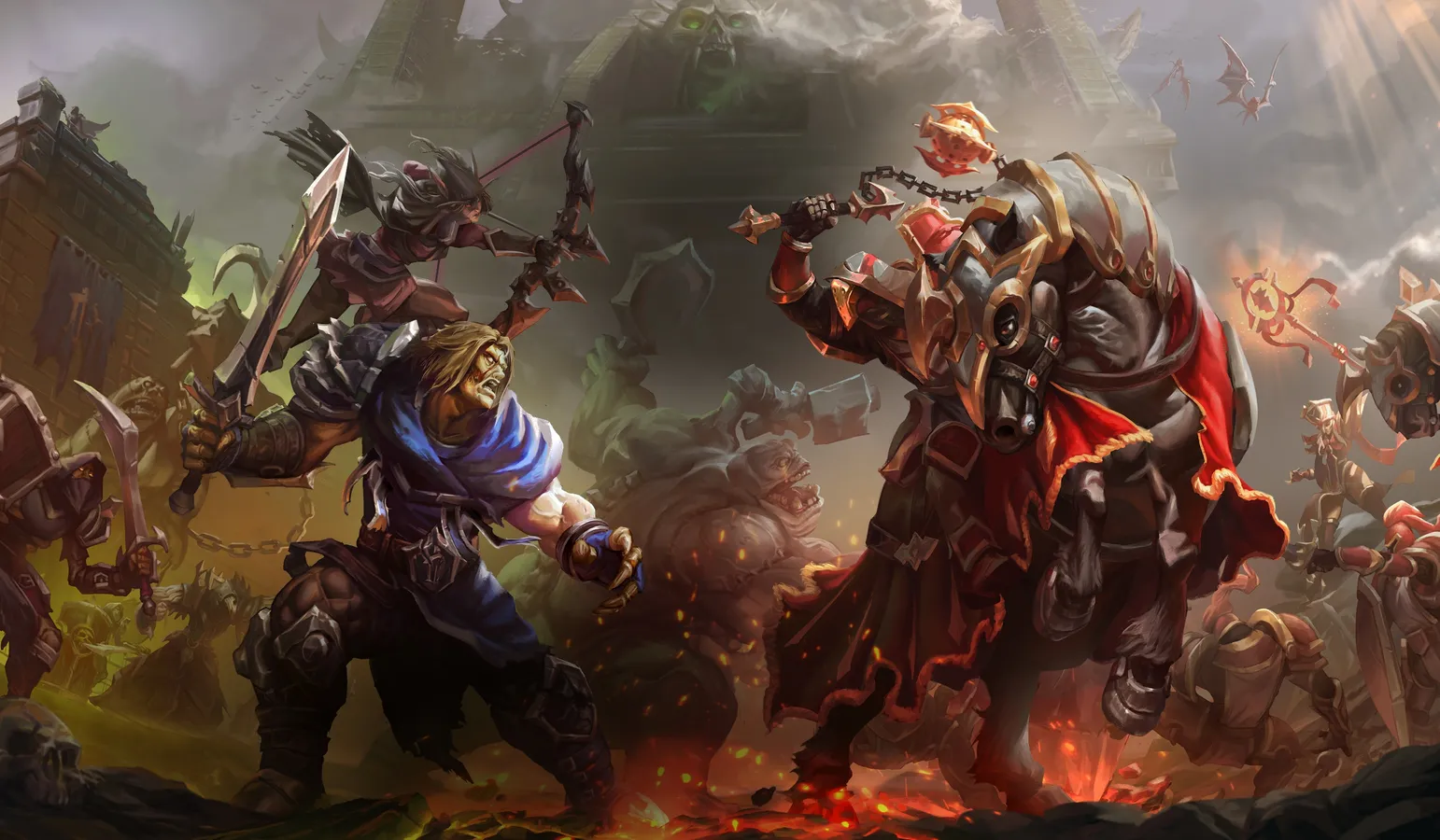 Warcraft III Reforged key art showing armored orc and human heroes clashing
