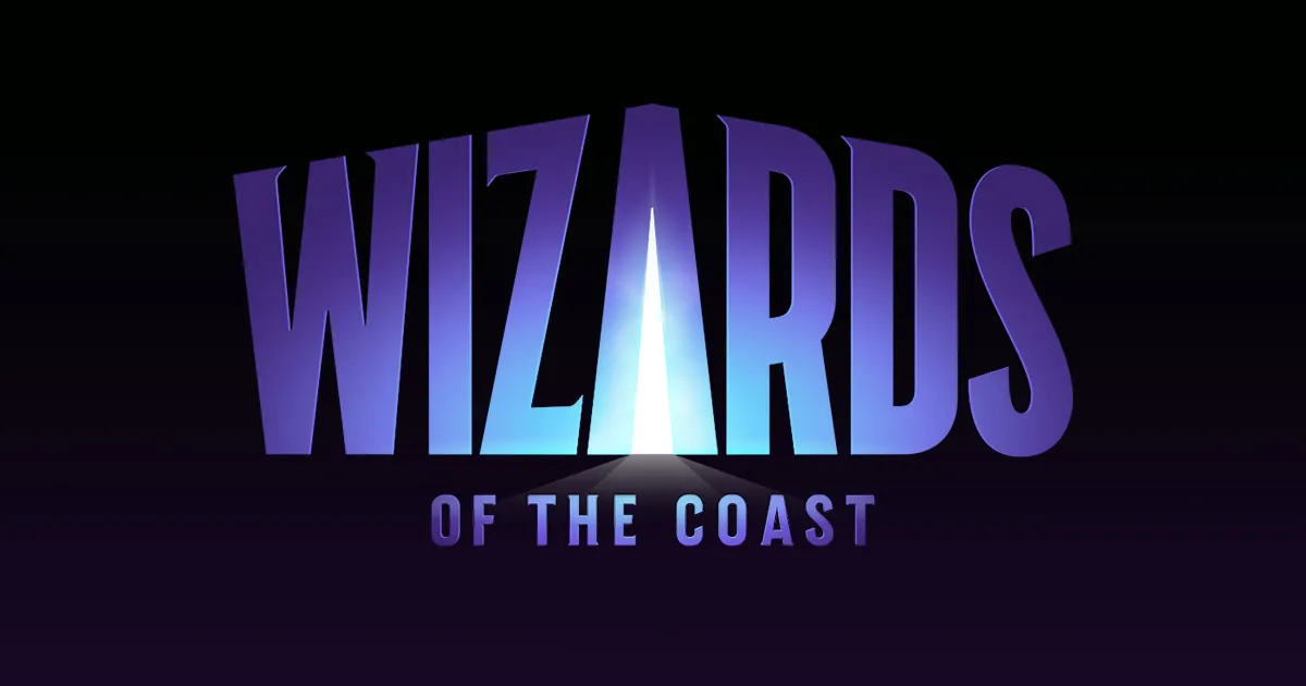 Wizards of the Coast corporate social share image featuring Magic the Gathering and Dungeons and Dragons branding.