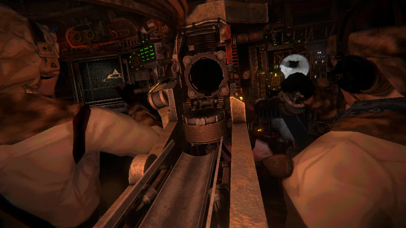 Carcass Clad crew member poking out of tank hatch to survey the defiled city skyline