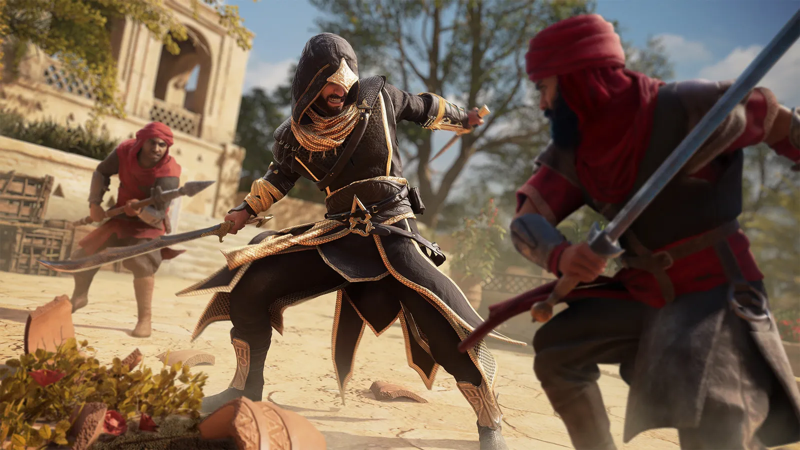 Assassin's Creed Mirage Basim overlooking Baghdad rooftops in 4K