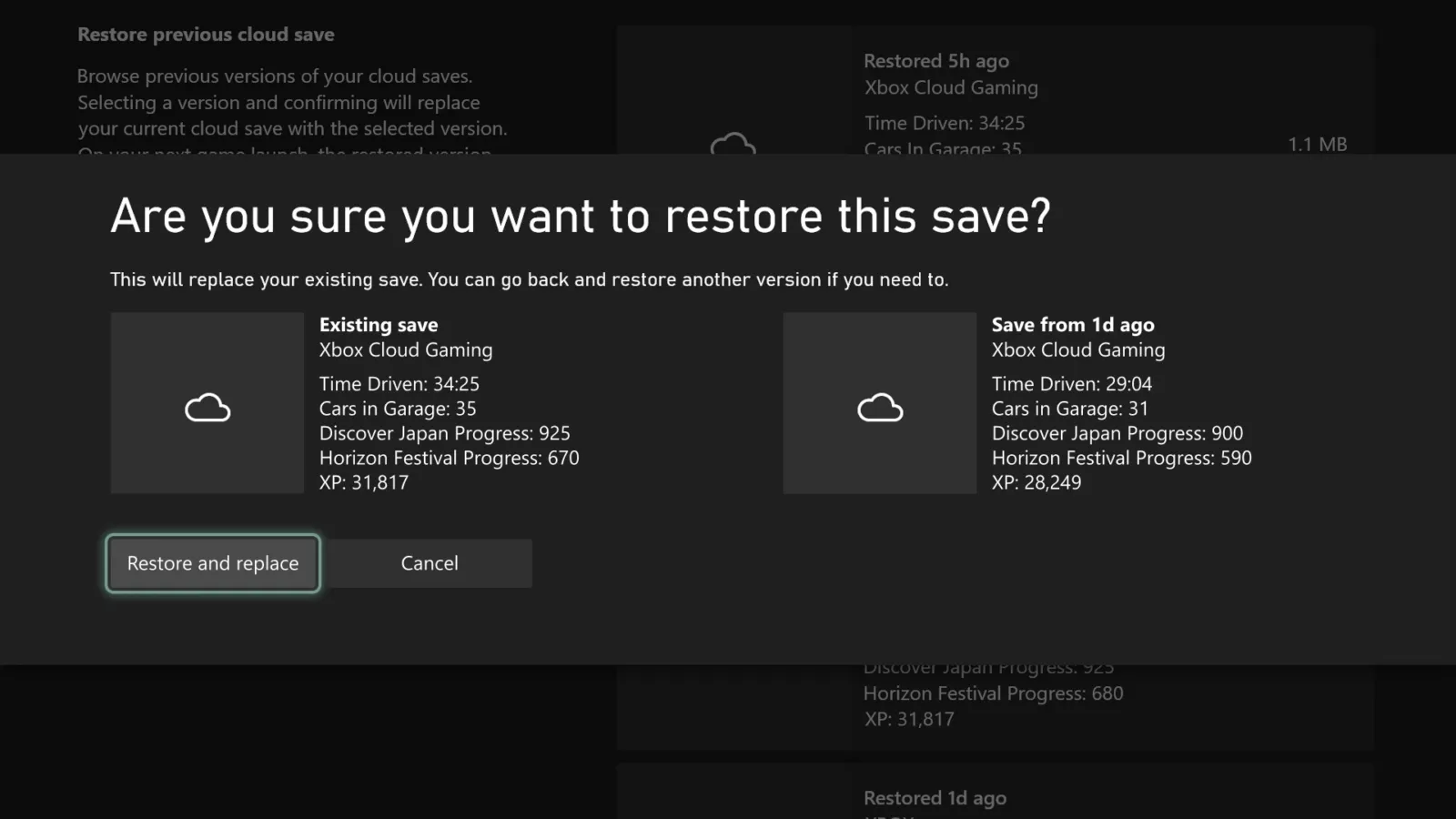 Xbox Wire image of the cloud save restore option arriving in the latest Insider build