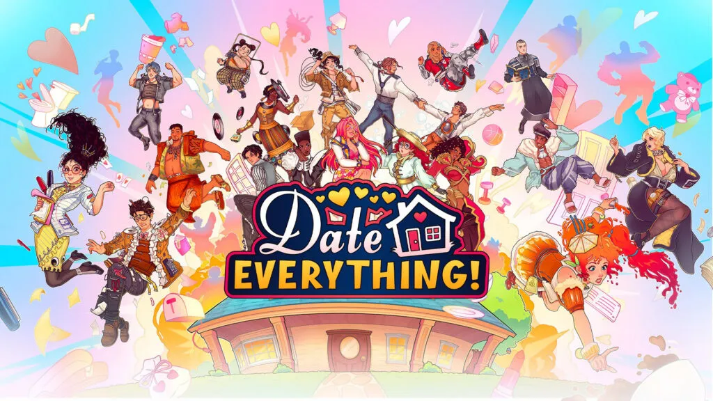 Date Everything key art with a row of stylized household objects on a shelf