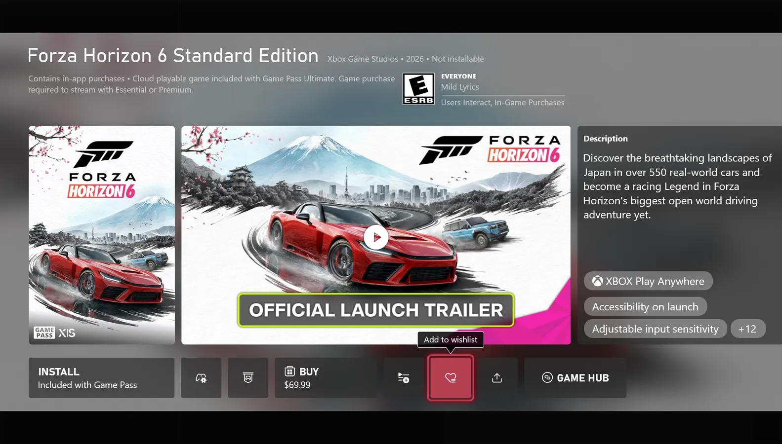 Xbox game card with the new add to wishlist option for any released or upcoming title