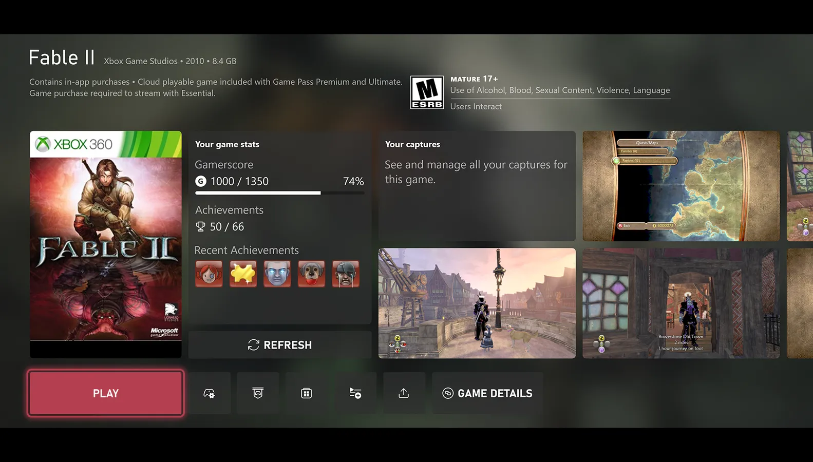 Xbox 360 achievement progress surfaced inside the Game Hub on the Xbox dashboard
