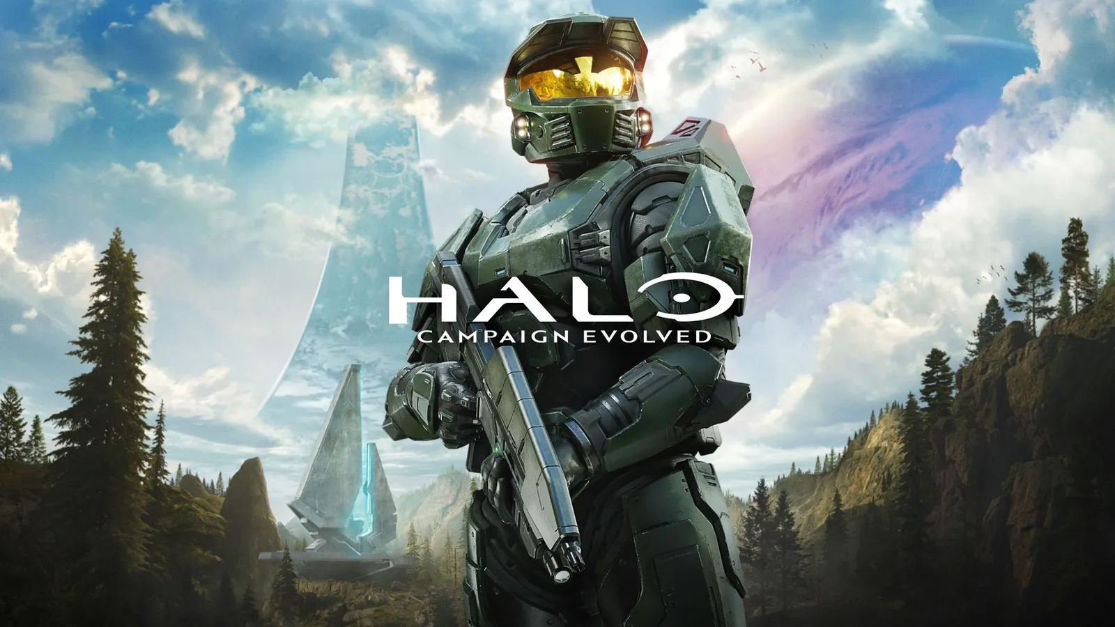 Xbox Wire official key art for Halo Campaign Evolved showing the Master Chief on a battlefield.