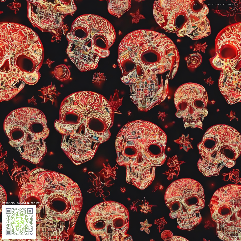 Abstract digital overlay featuring a skull motif and token-trend visuals