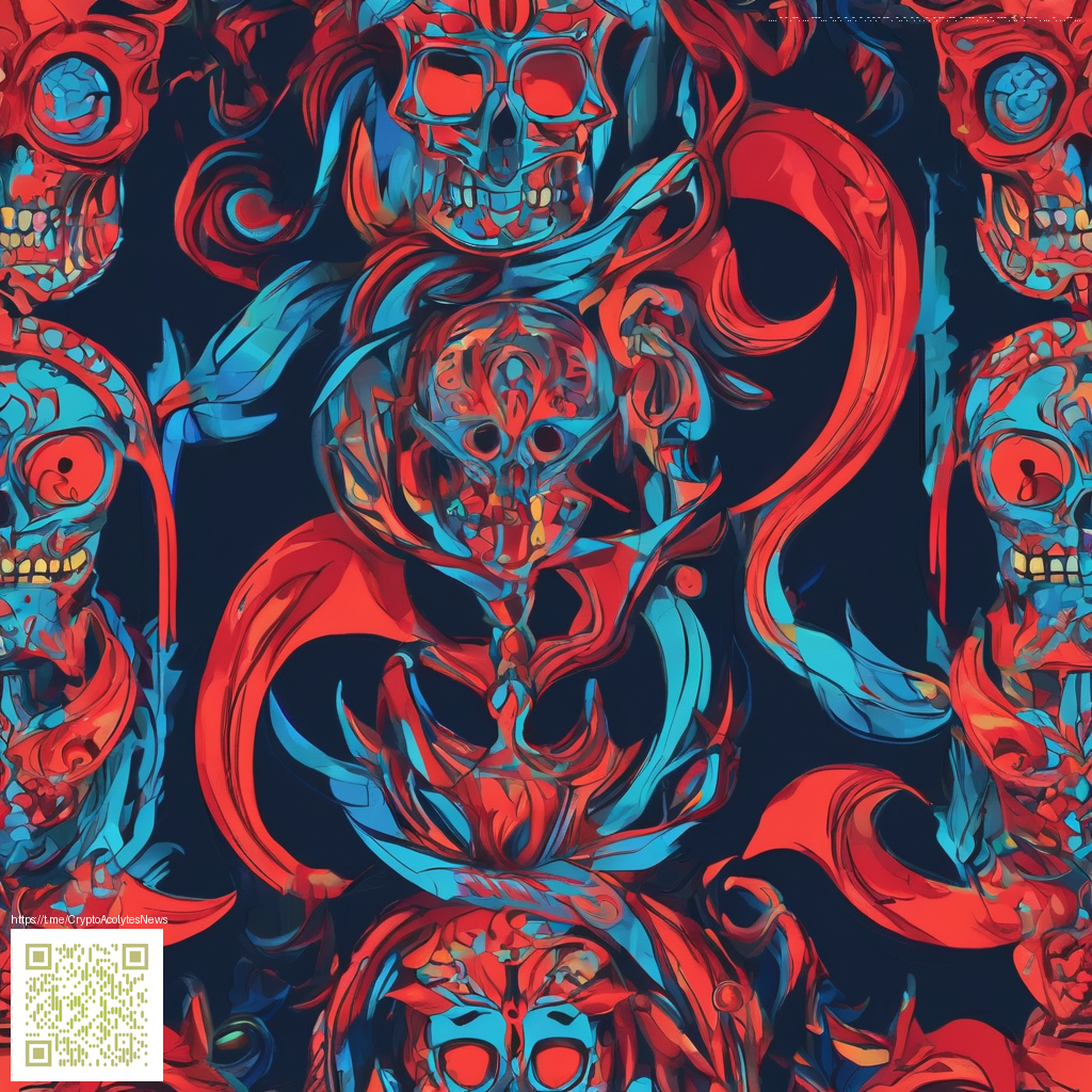 Neon-themed AR/VR marketing concept art featuring skulls and crypto acolytes with vibrant, neon colors