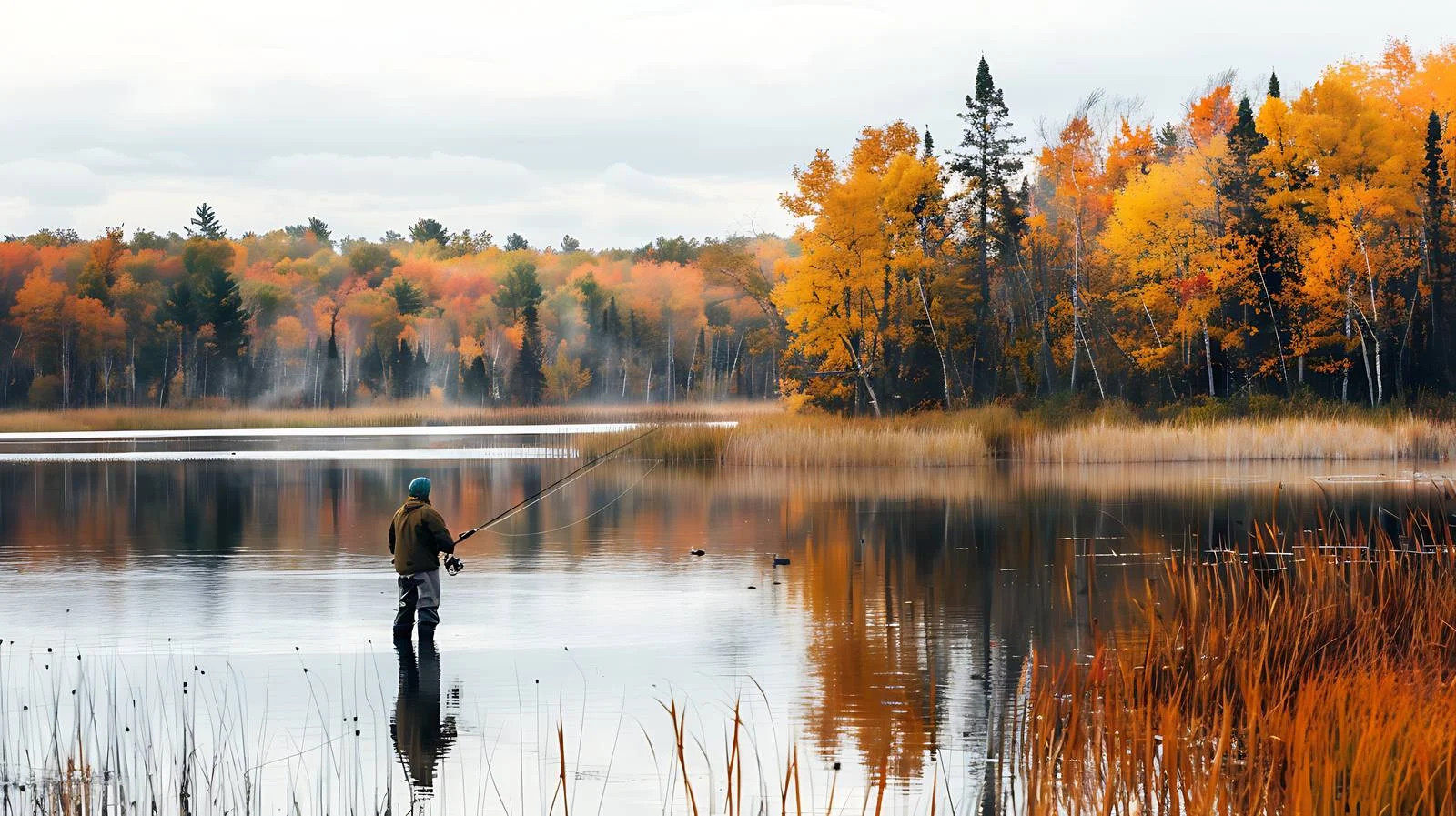 Vintage Caucasian Fisherman Fishing at Small Lake — free download from Dotvec