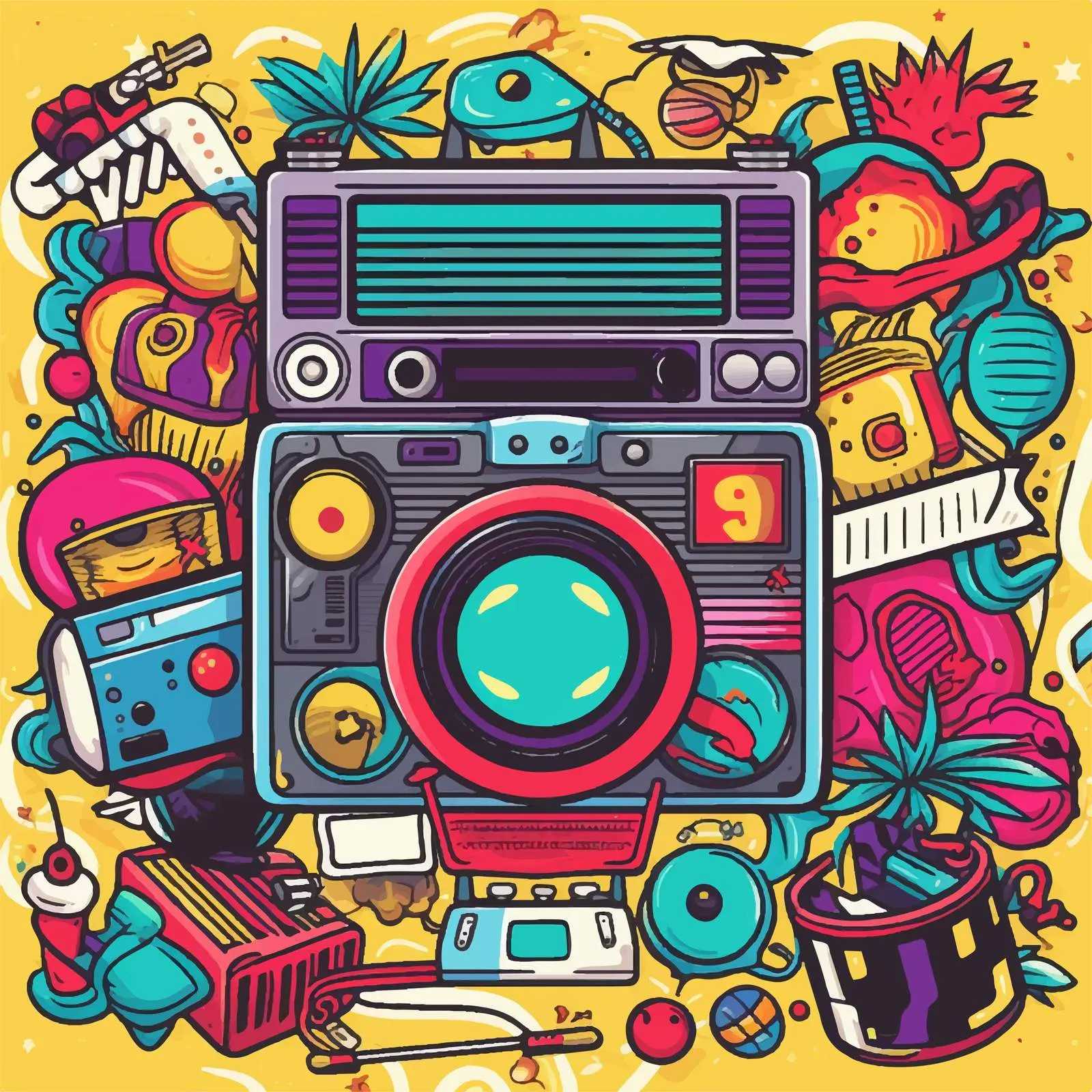 90s Themed Party Poster Vector Illustration — free download from Dotvec