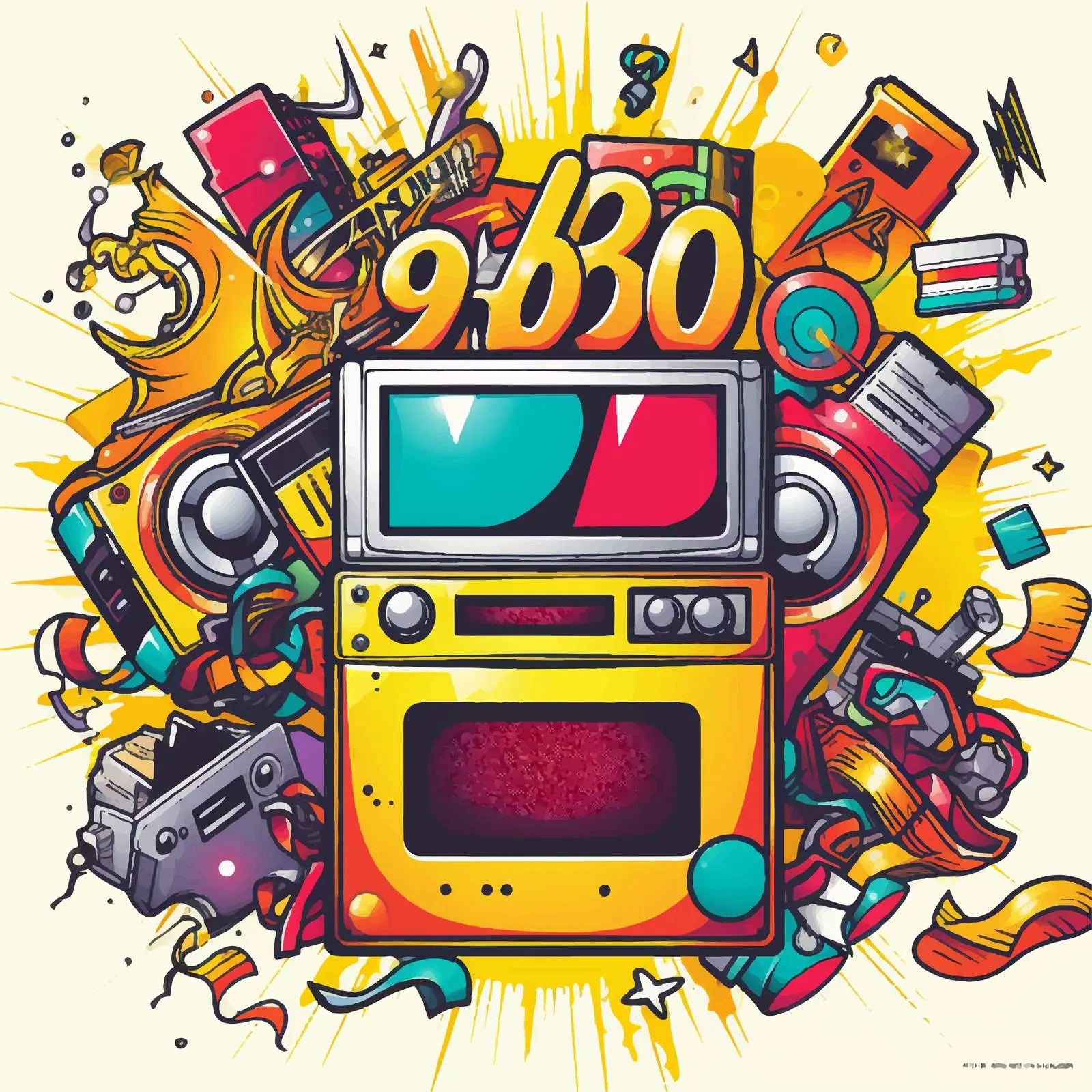 Retro 90s Party Poster Vector Illustration – free happy vibes image from Dotvec
