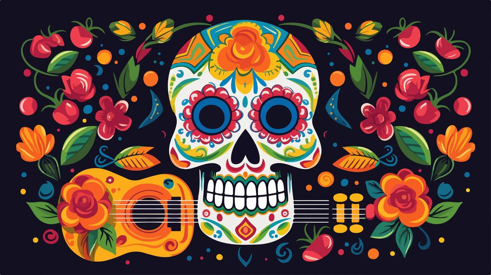 Mexican Skull with Maracas and Guitar — free download from Dotvec