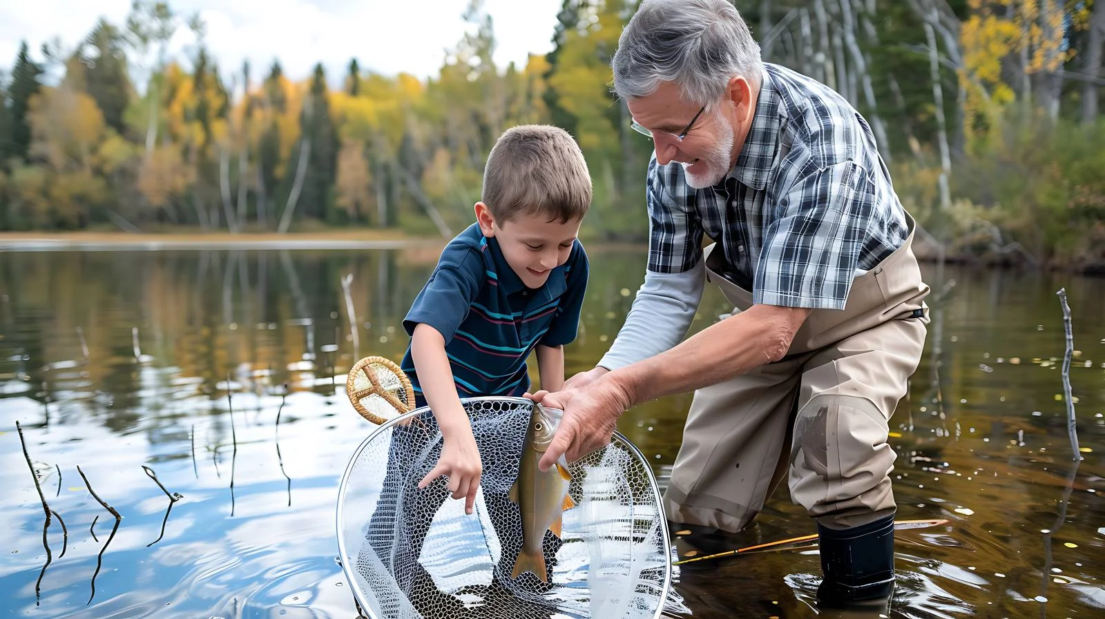 Father Nets Walleye Caught by Son on Lake — free download from Dotvec
