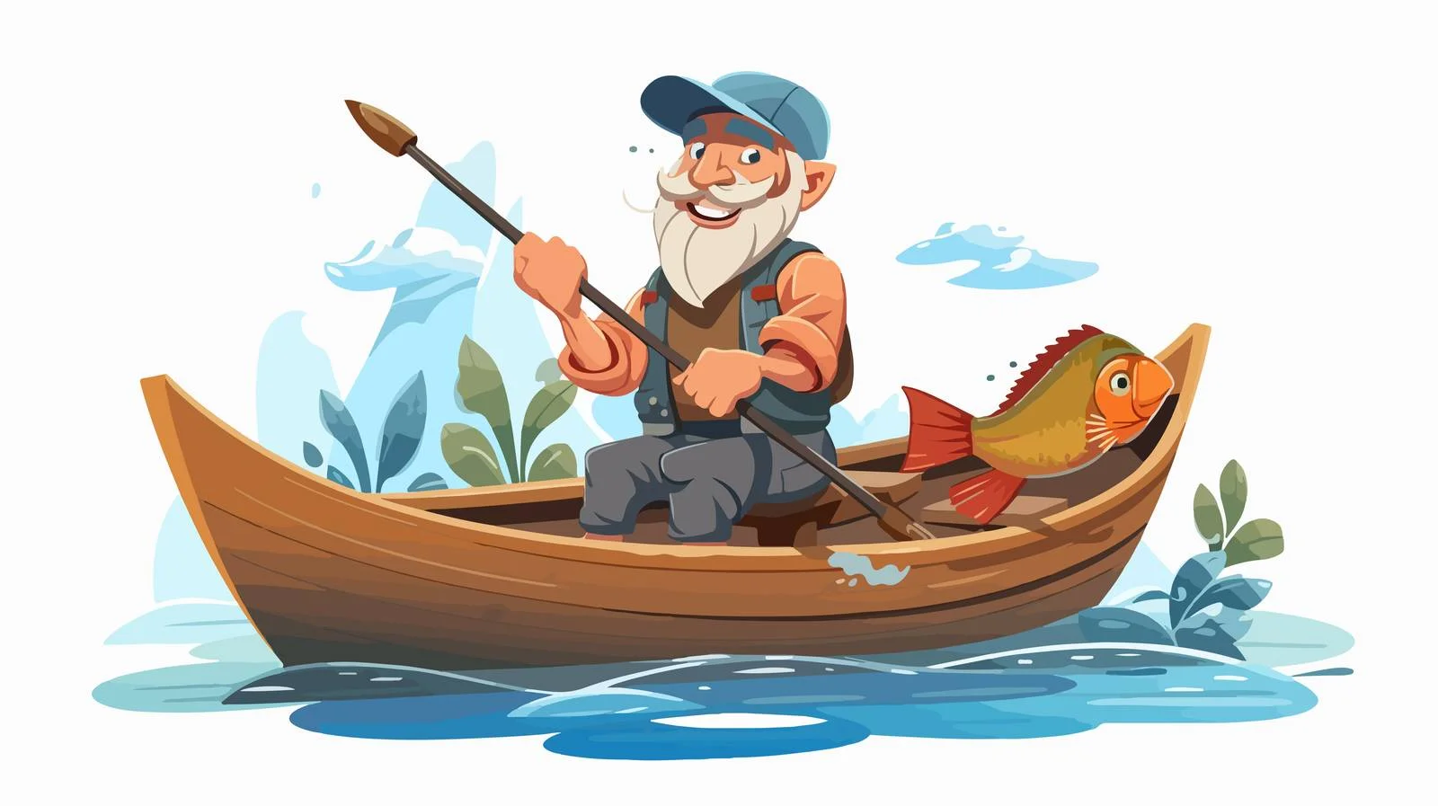 Cartoon Fisherman in Boat Illustration — free download from Dotvec