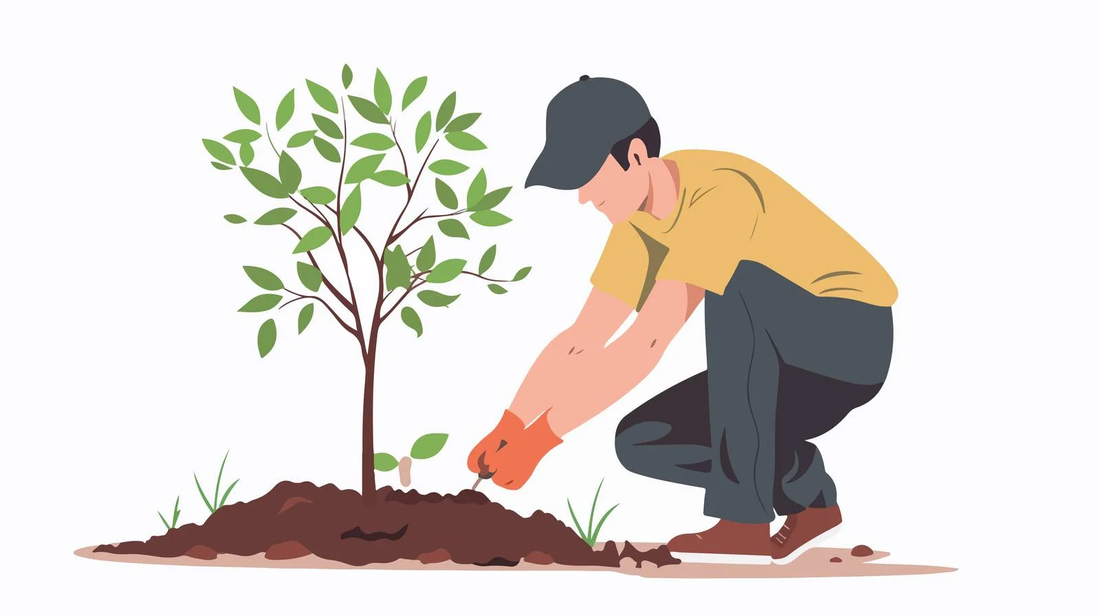 Gardener planting tree in ground — free download from Dotvec