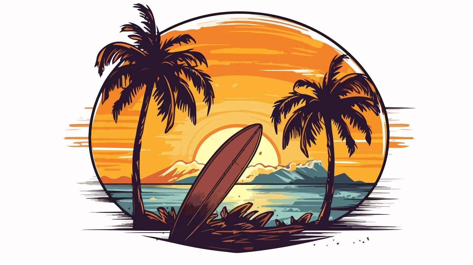 Hand-Drawn Tropical Surf Badge — free download from Dotvec