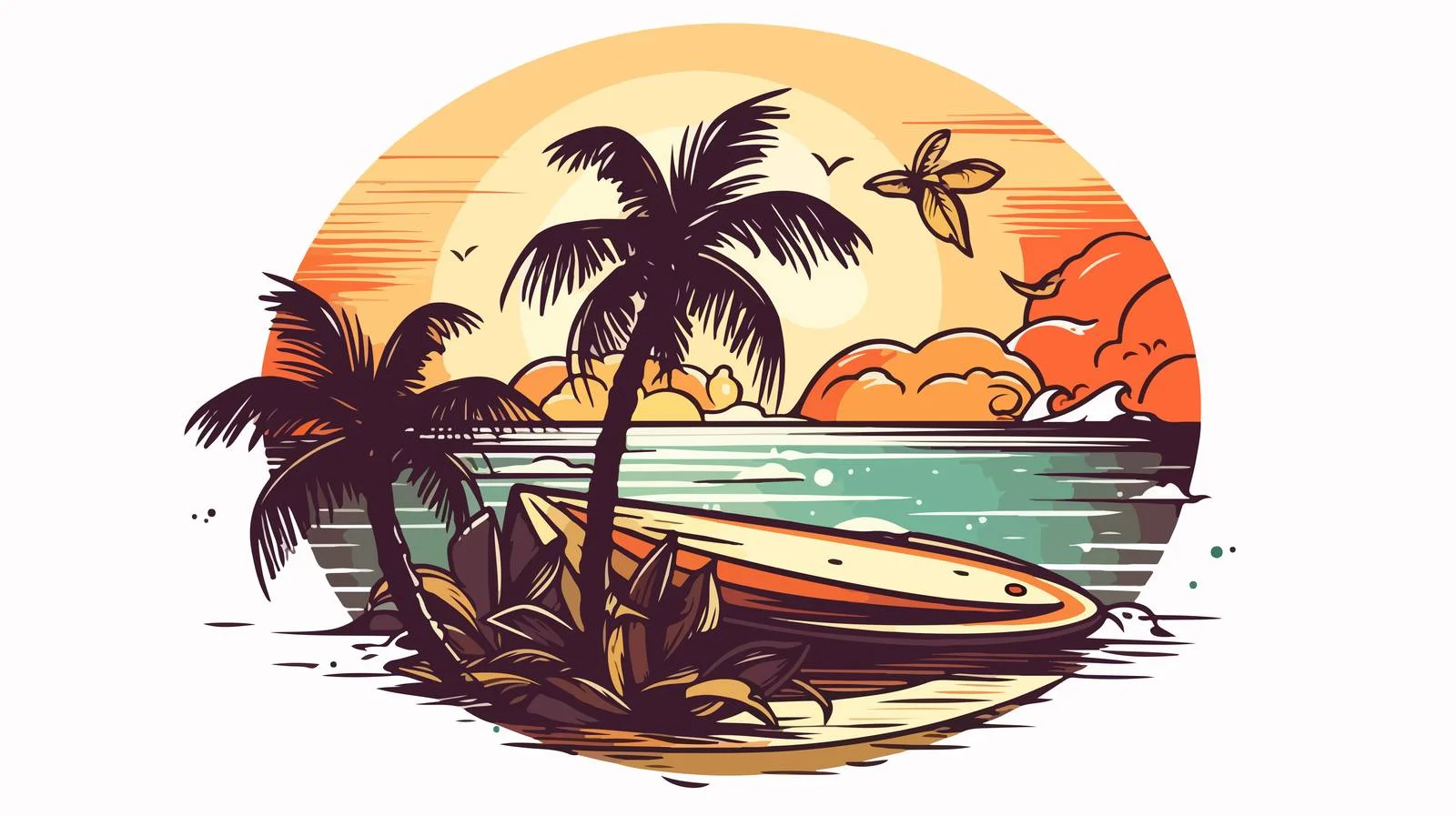 Tropical Surf Badge Illustration — free download from Dotvec