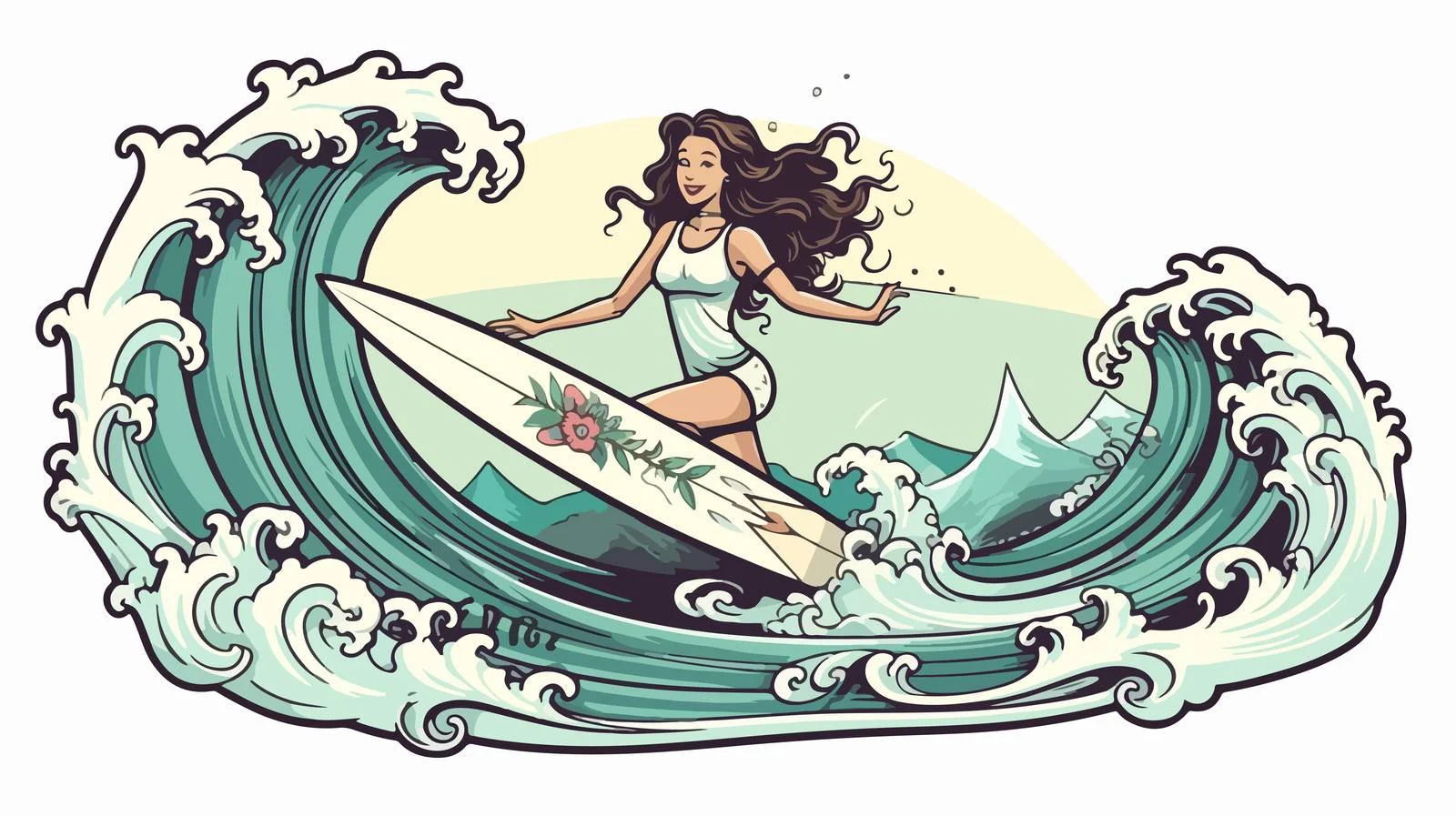 Hand-drawn Surfing Badge — free download from Dotvec