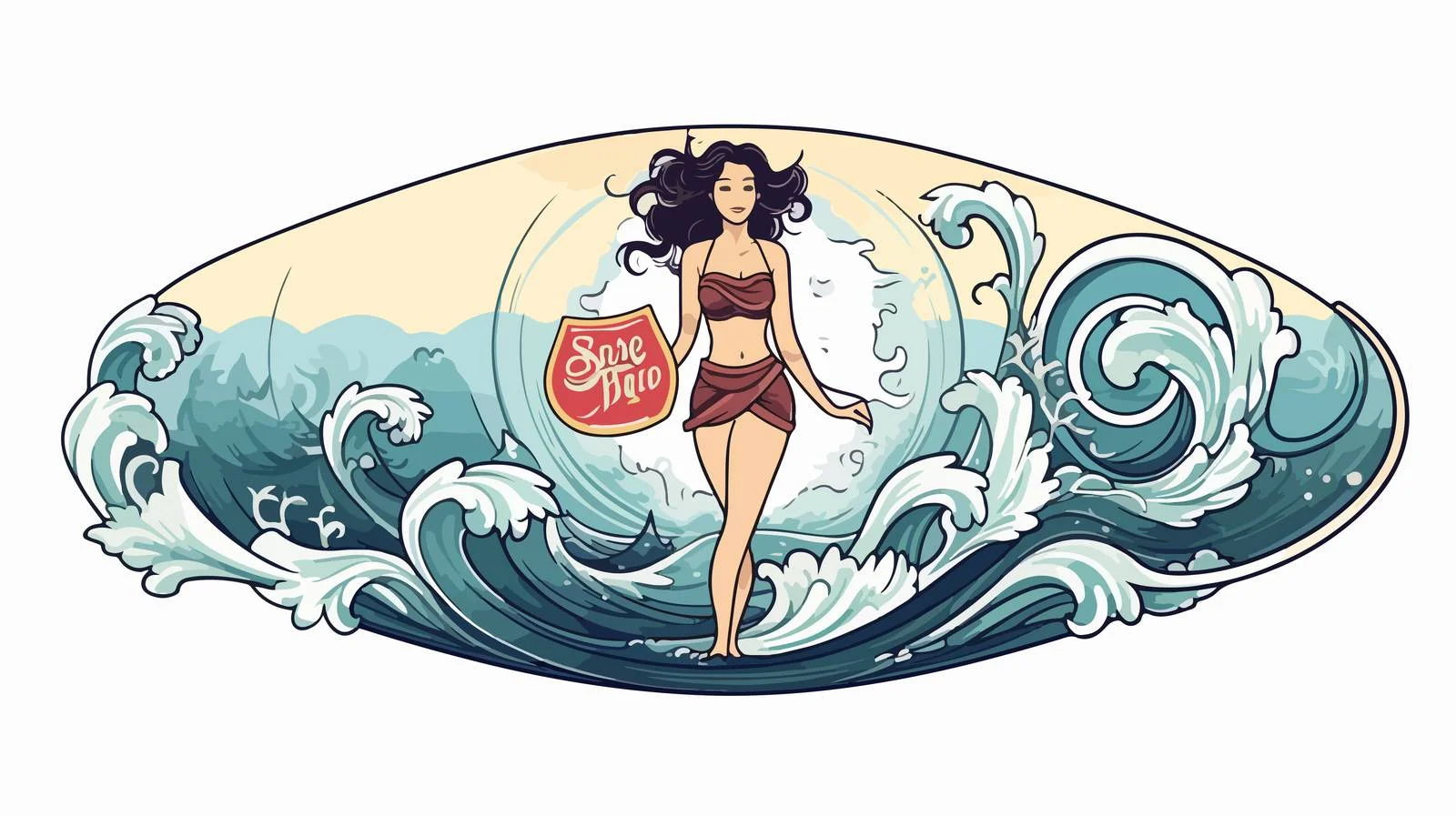 Hand-Drawn Surfing Woman Badge — free download from Dotvec