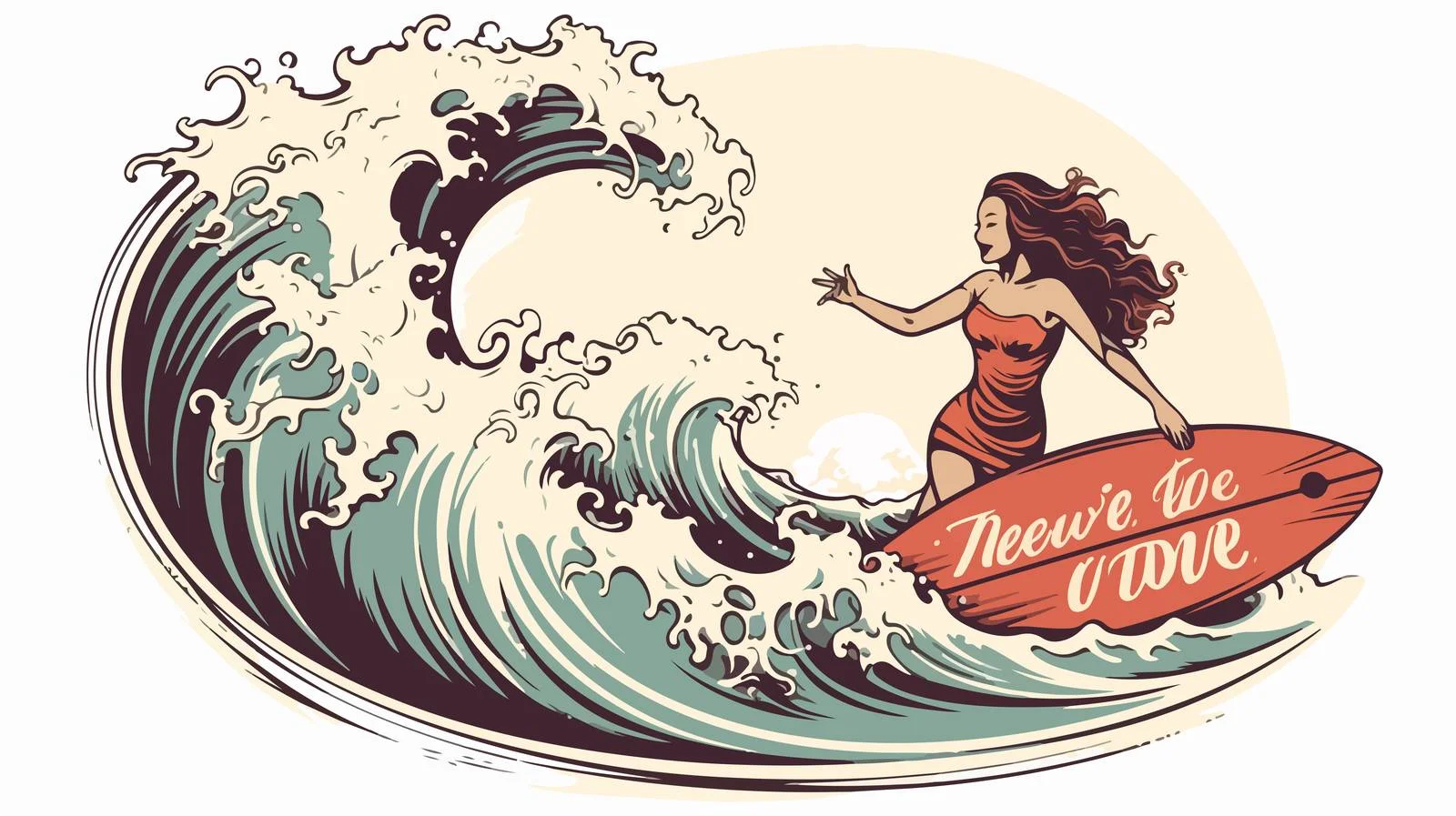 Ocean Badge with Woman Surfing — free download from Dotvec
