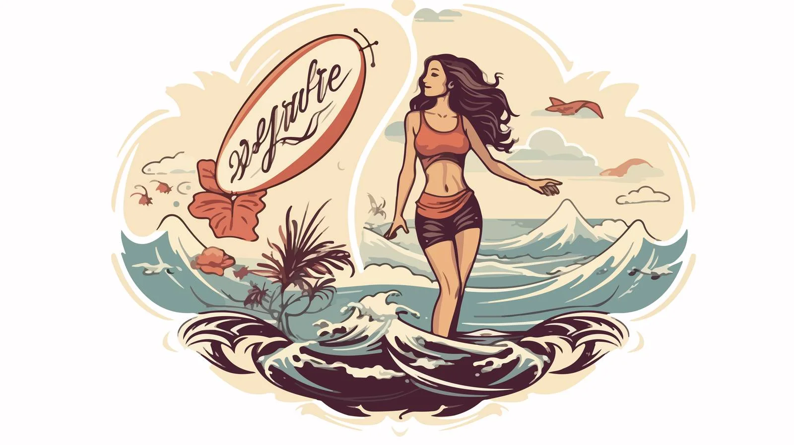 Hand-Drawn Surfing Badge — free download from Dotvec
