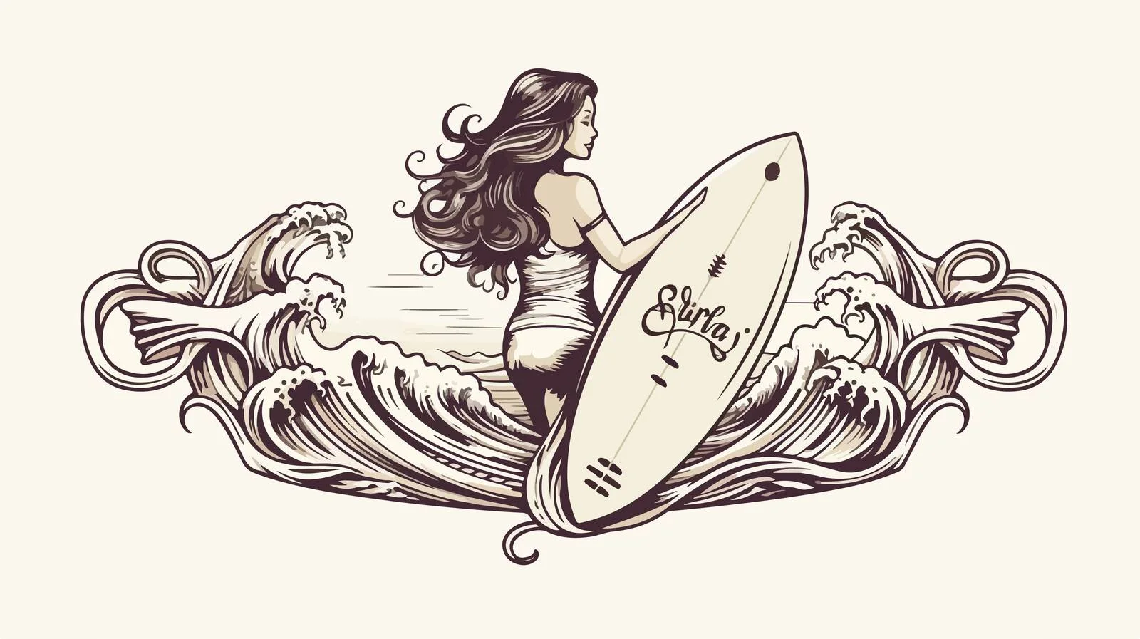 Surfing Woman Badge — free download from Dotvec