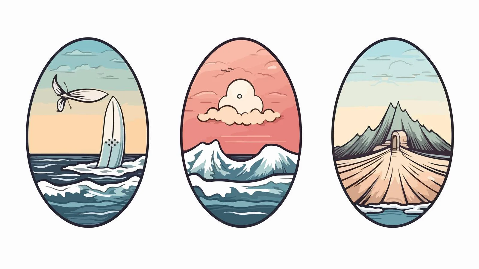 Hand-Drawn Surfing Badge — free download from Dotvec