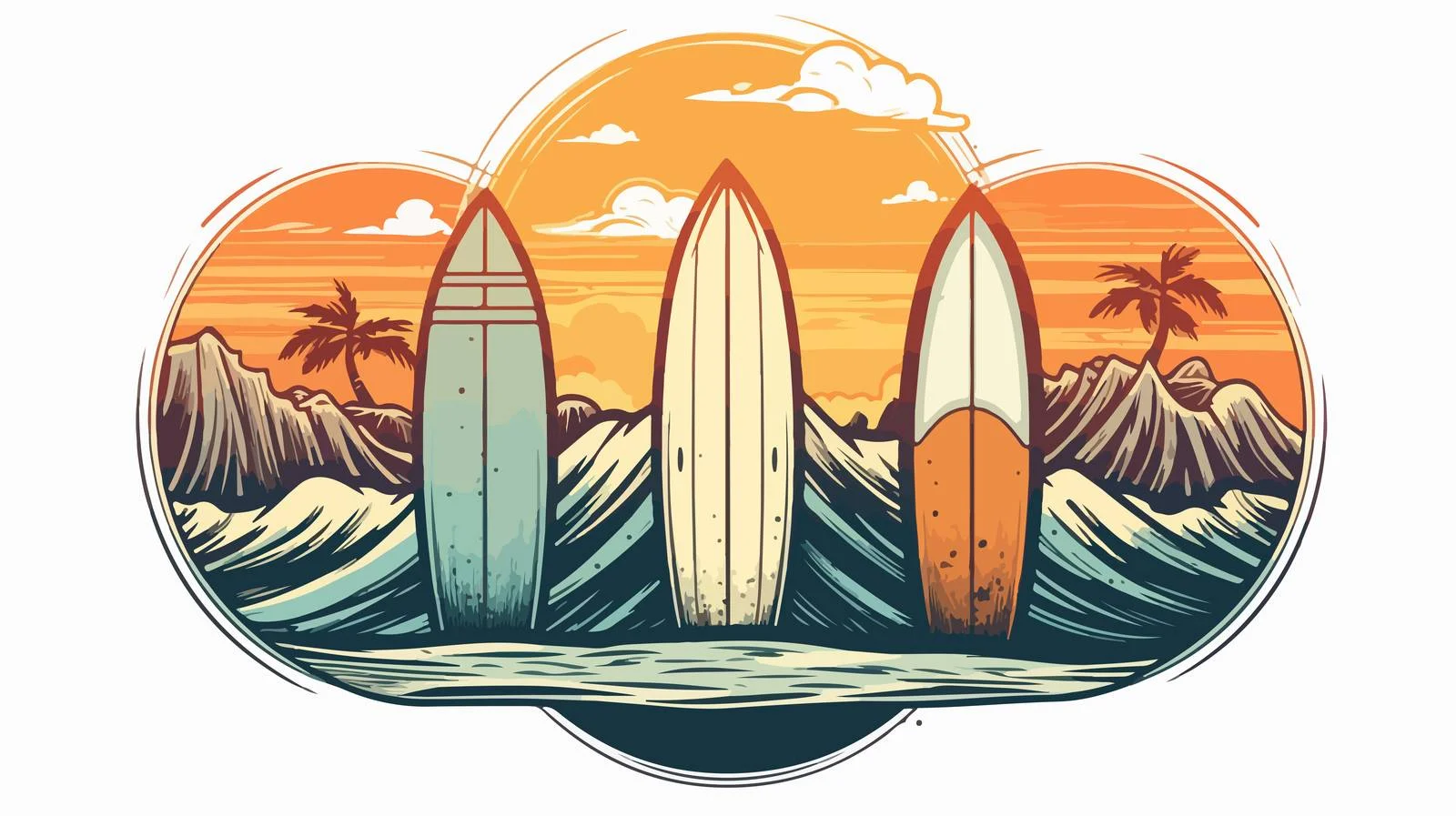 Hand-drawn Surf Badge — free download from Dotvec