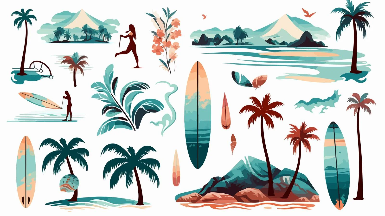 Women Surfer Elements Collection — free download from Dotvec