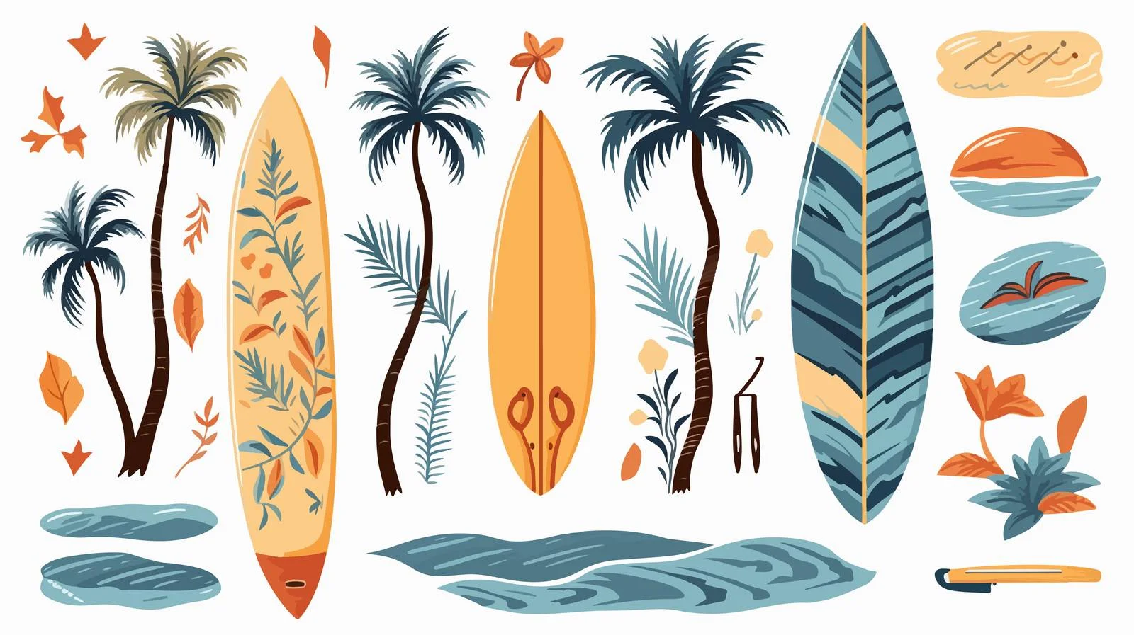 Hand-Drawn Surfing Elements Set — free download from Dotvec
