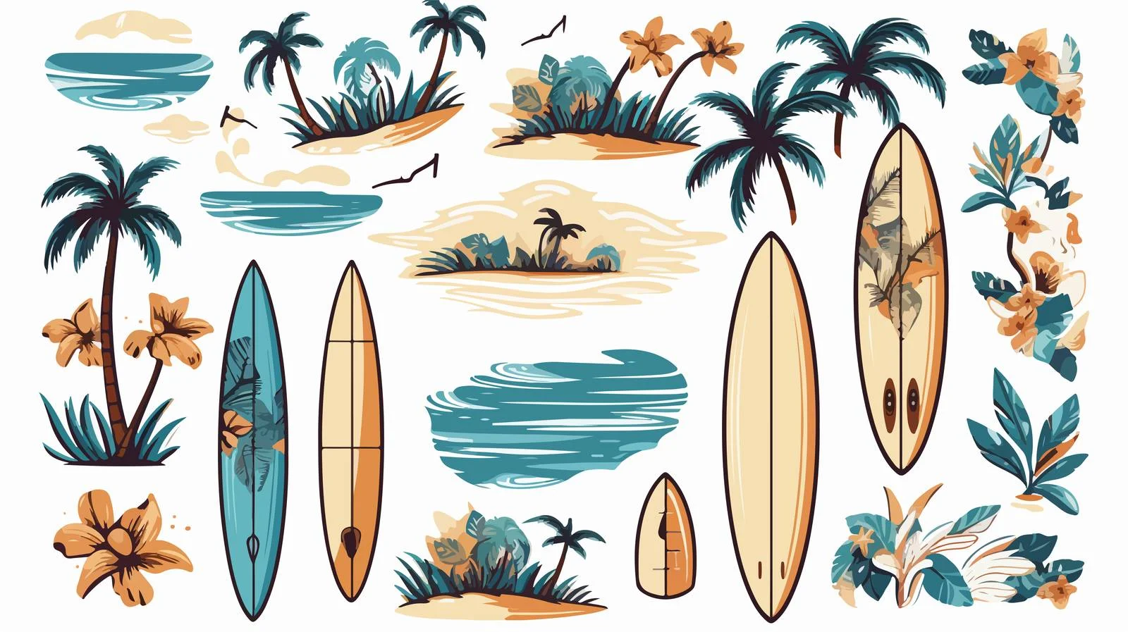 Hand-Drawn Surfing Elements Collection — free download from Dotvec