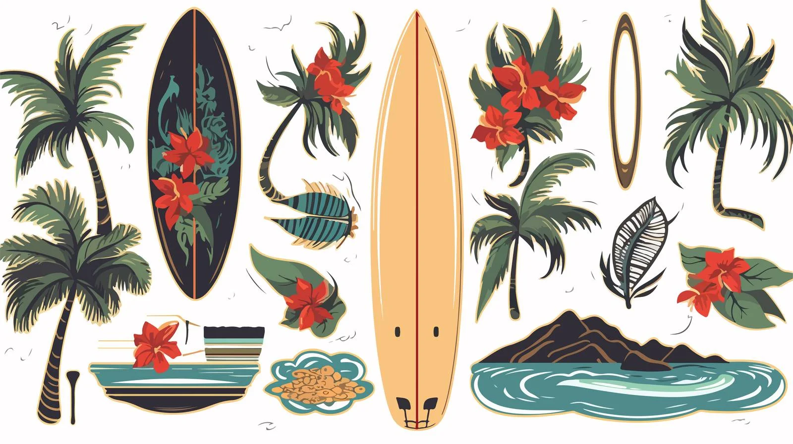 Hand-Drawn Surfing Elements Collection — free download from Dotvec