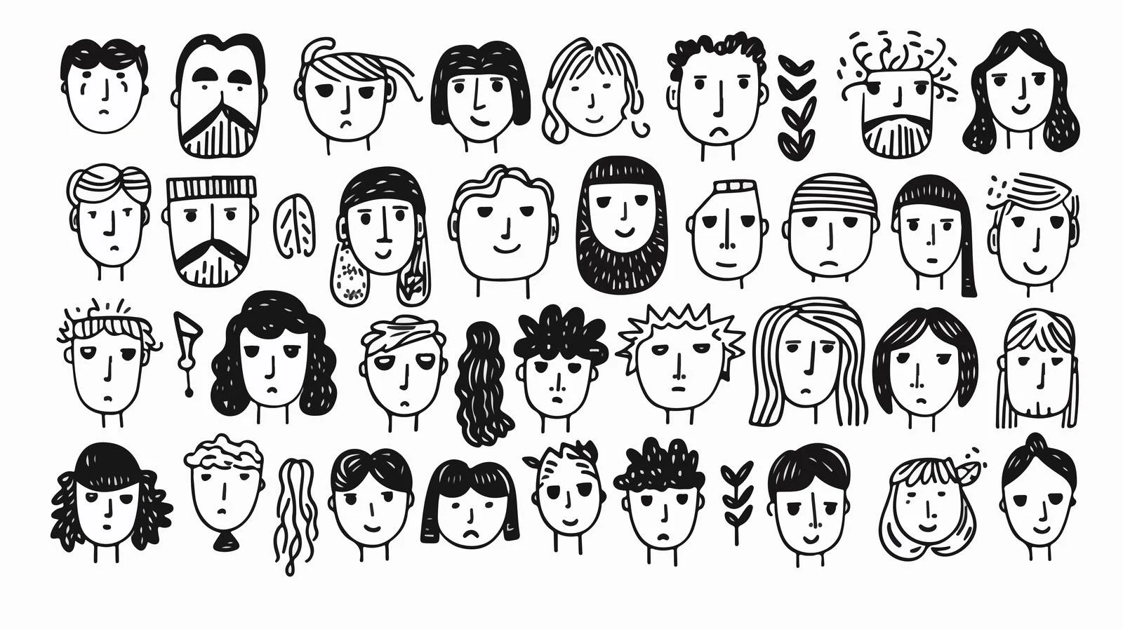 Doodle Style People Faces Collection — free download from Dotvec