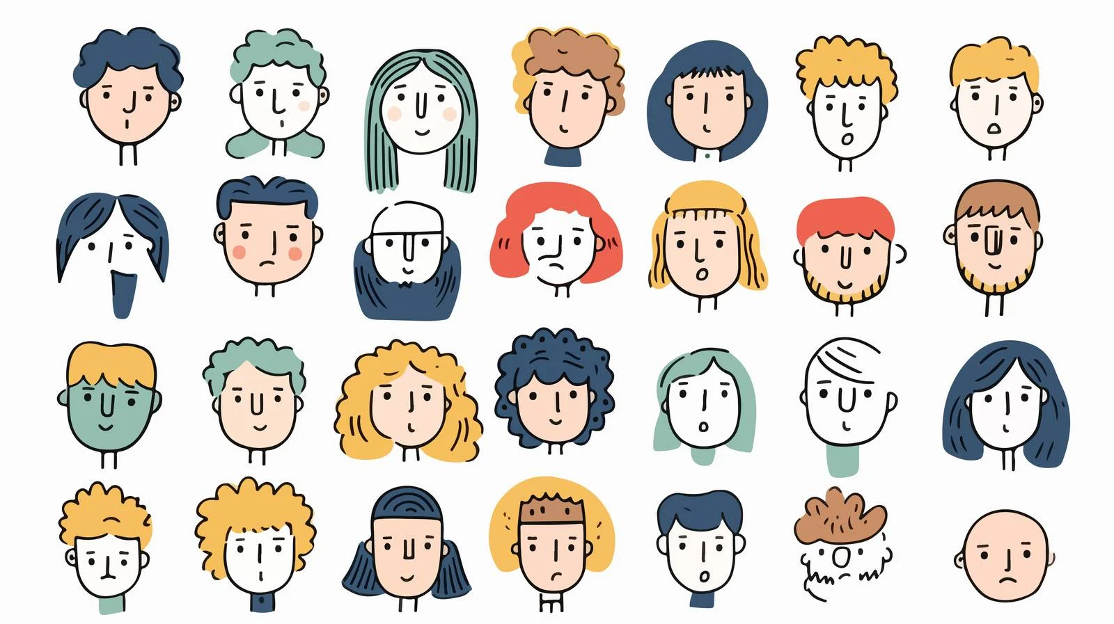 Doodle Style People Faces Collection — free download from Dotvec