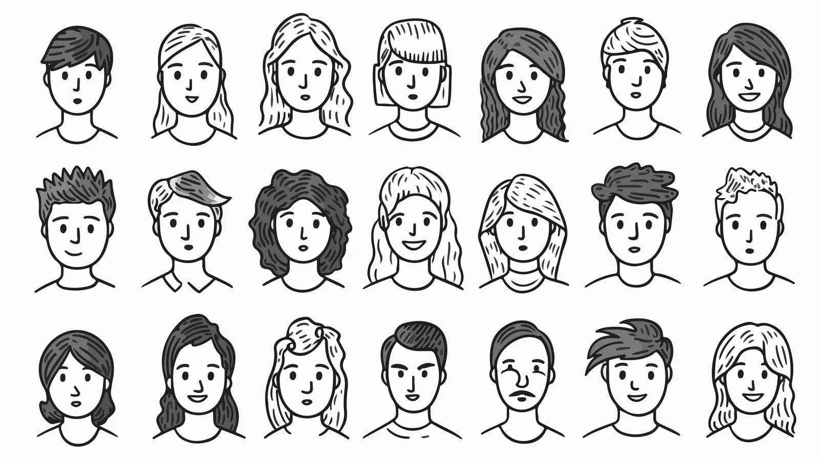 Doodle Style People Faces Set free images image from Dotvec