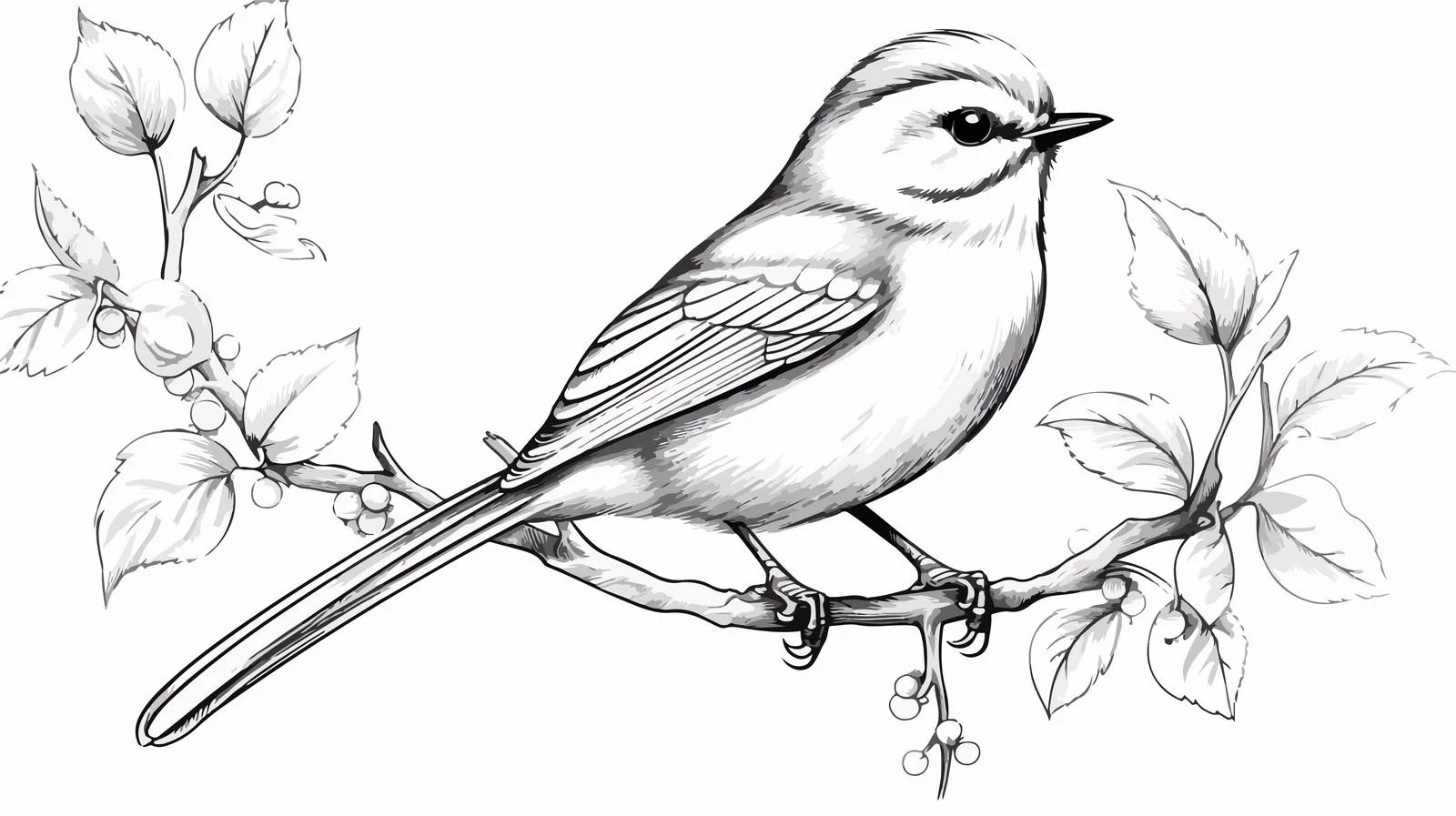 Bird Perched on Monochrome Branch — free download from Dotvec