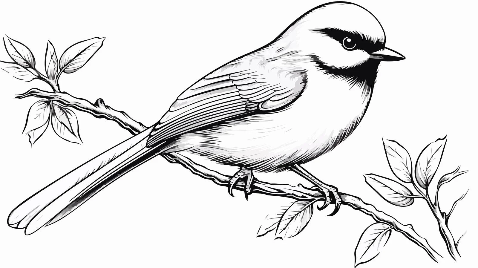 Bird on Branch Monochrome Vector Drawing — free download from Dotvec