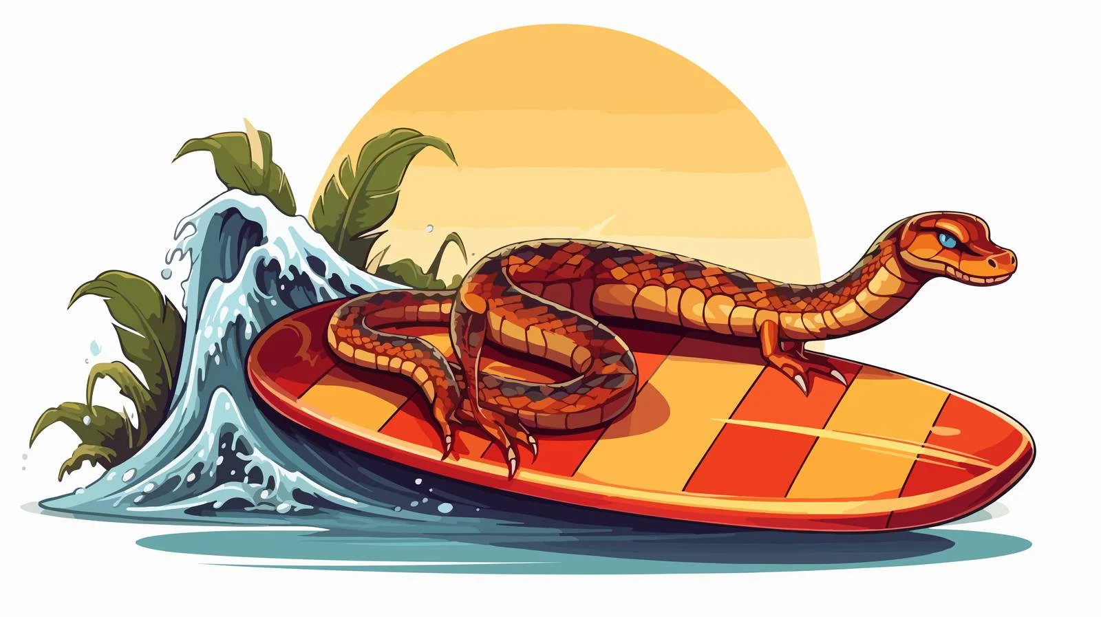 Snake Around Surfboard Vector Illustration — free download from Dotvec